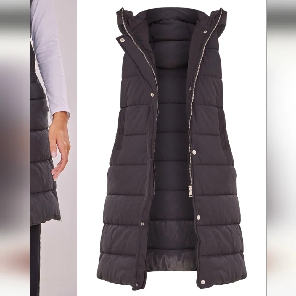 PrettyLittleThing Plus Size Black Nylon Padded Oversized Vest NWT